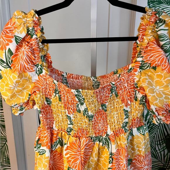NWT House of Harlow 1960 Tropical Print Linen Puff Sleeve Babydoll Mini Dress - Picture 3 of 13